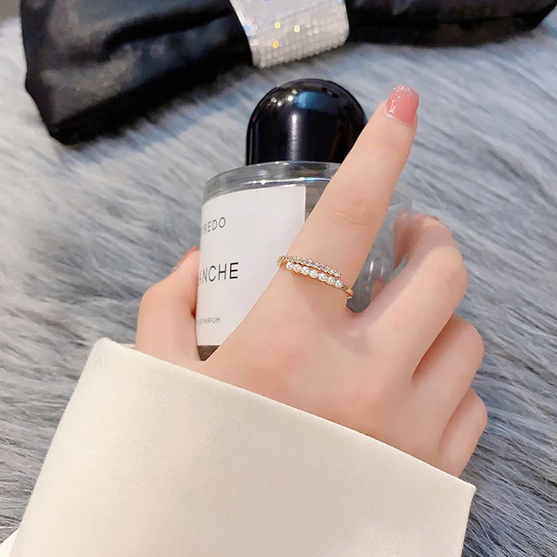 

Minimalist Elegant Zircon Gold Color Opening Rings For Woman Fashion Korean Jewelry Luxury Wedding Party Unusual Girl's Rings