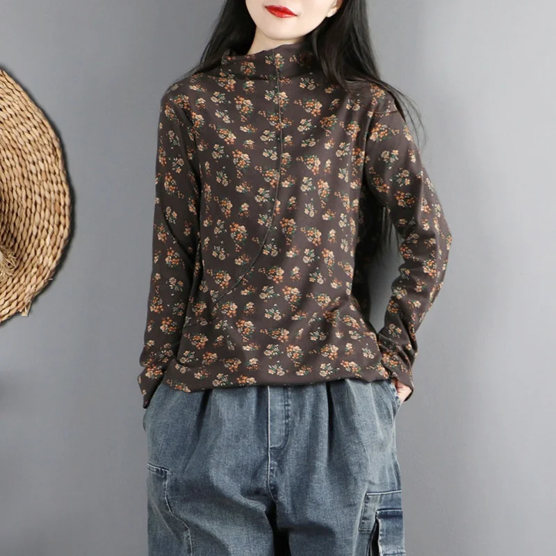 Женская рубашка-водолазка с цветочным принтом Элегантная блузка в Восточном