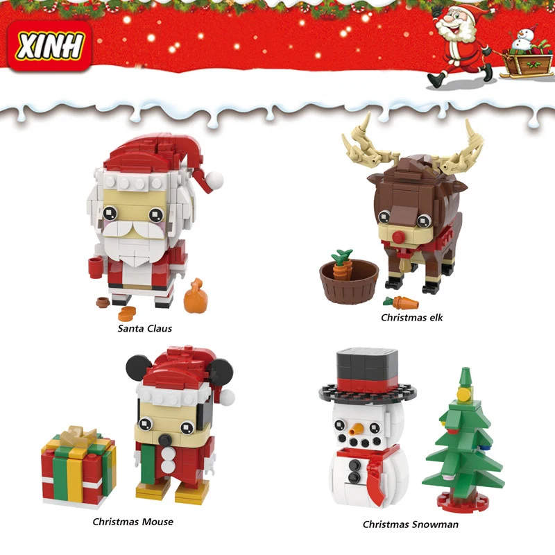 

Рождественские подарки, Санта-Клаус, Рождественская елка, лось, кирпичи, детские игрушки, рождественские украшения, рождественские блоки дл...