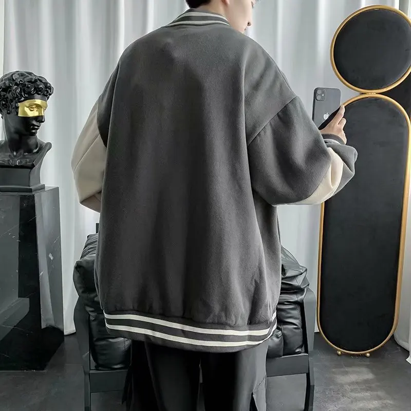 

Men Jackets O-neck Long Sleeve Zippers Pockets Print Loose Spring Autumn New All-match Korean Style Fashion Harajuku Male Coats