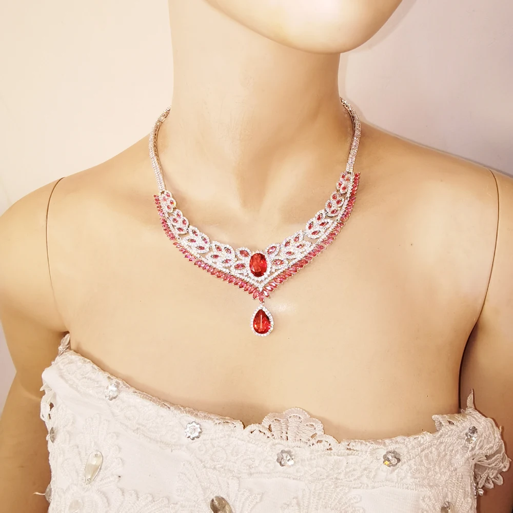 Новинка модное ретро красное циркониевое ожерелье серьги браслет кольцо для