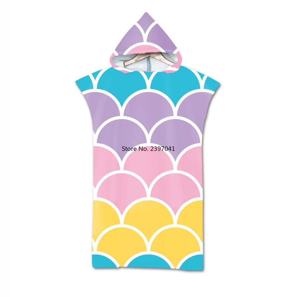 

New Printed Microfiber Hooded Bath Beach Towel Changing Robe Poncho Surf Towel for Swimming Beach Outdooor Bathrobe