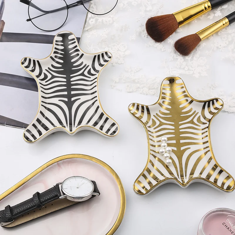 

Ceramics Storage Trays Creative Nordic Zebra-print Dessert Jewelry Dishes Home Desktop Decoration Craft Snack Candy Serving Tray