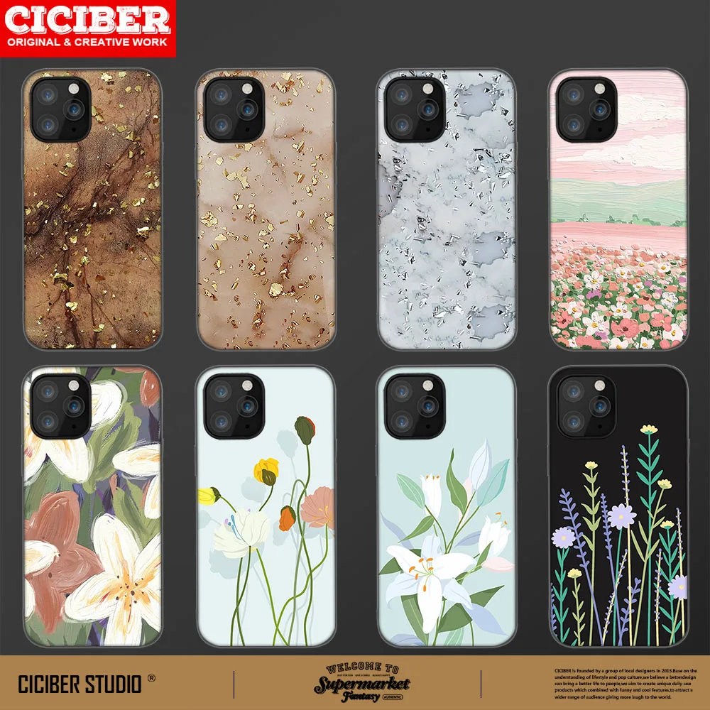 

Marble Flower Phone Case For iPhone 11 12 Pro Max mini X XR XS Max 7 8 6S Plus SE 2020 Phone Cases Black Soft TPU Cover Coque