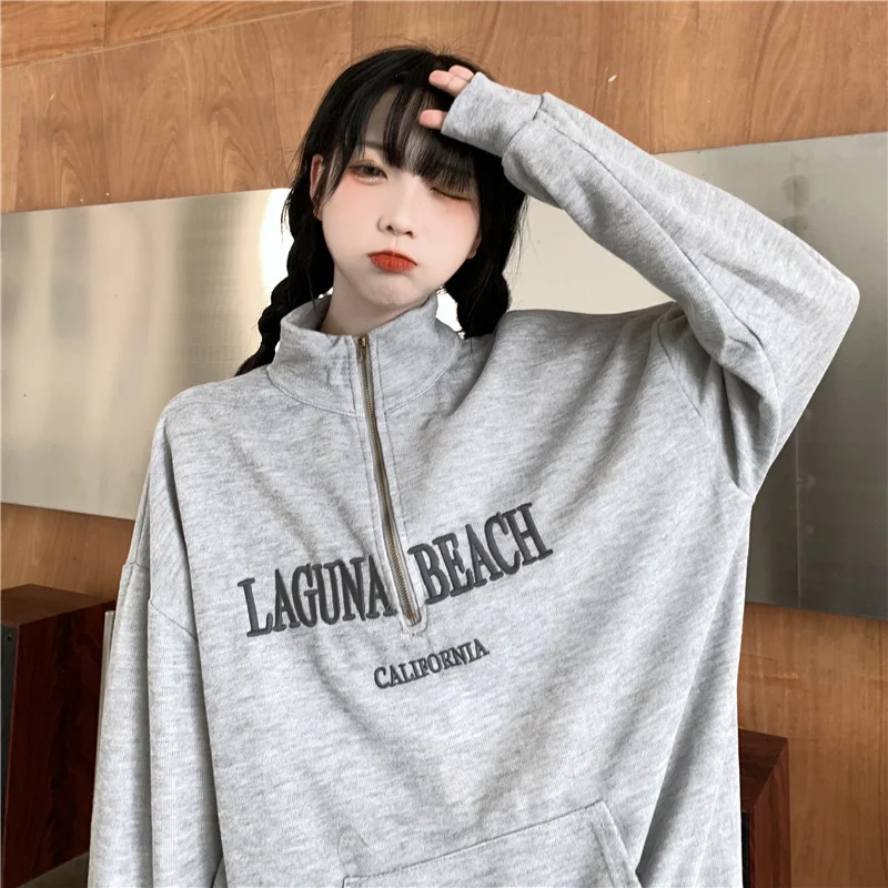 Уличная Хип-хоп толстовка с ложным воротником Женская свободная модная