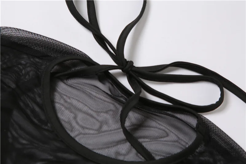 

Sexy Bra Top And Pants Hollow Out Skiiny Drawstring Sheer Mesh See Through Outfits Party Wear Outfit