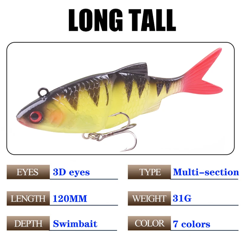 1Pcs Bionic Multi Section Soft Baits 12cm 31g Fishing Jig Wobblers Lures Artificial Silicone Bait Winter Trolling Bass Tackle