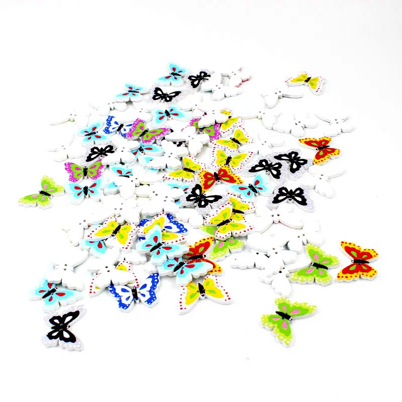 Новый 50 шт./упак. смешанные Цвет 2 отверстия &quotБабочки&quot Форма деревянные