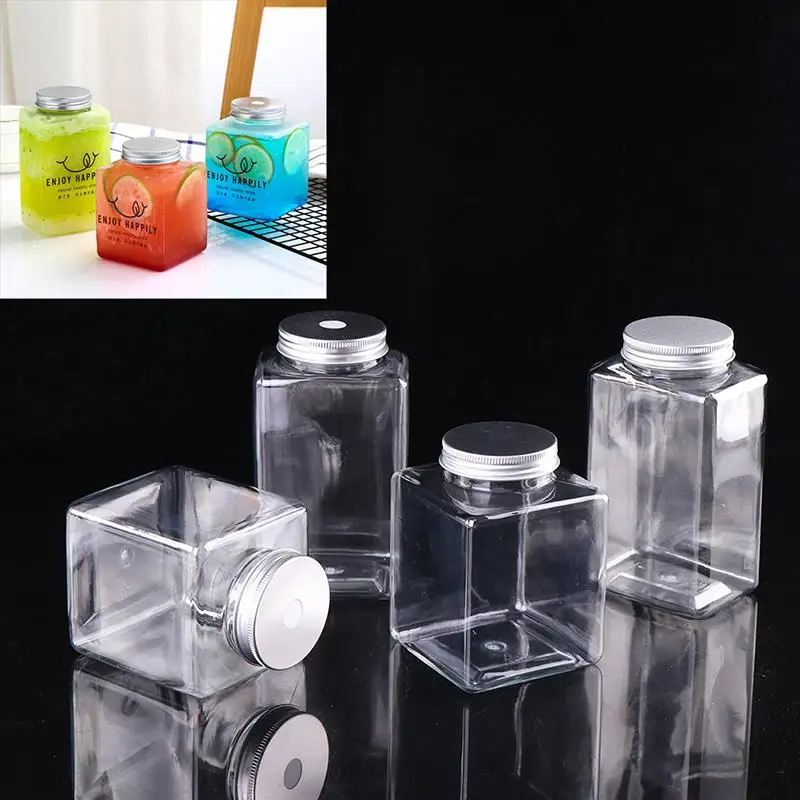 

500ML PET Plastic Bottles Disposable Containers with Silver Caps Lids for Juice