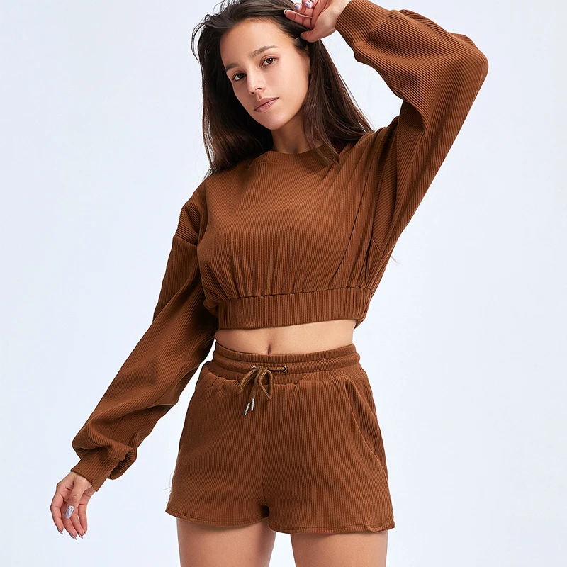 

Yoga Suit with Shorts for Women Fitness Shorts and Long Sleeve Clothes Female Gym Outfit Lounge Wear Set Sport Clothing Women