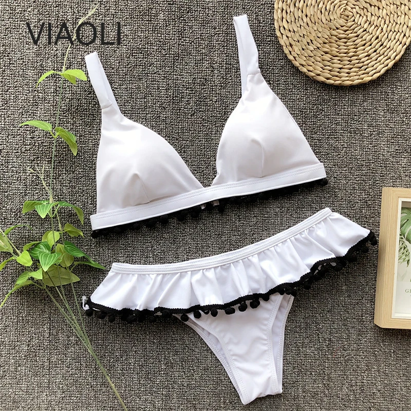 Летний купальник-бикини новый Однотонный женский раздельный купальник