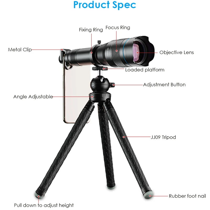 

APEXEL Optional HD 60X Metal Telescope Telephoto Lens Monocular Mobile Lens+ Extendable Tripod for iPhone Huawei All Smartphones