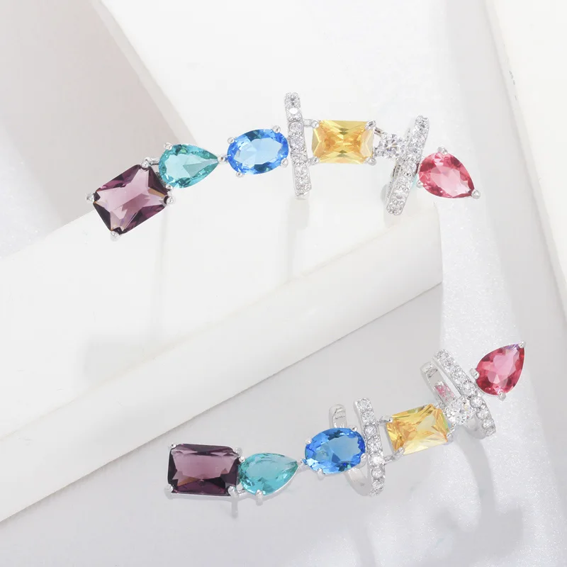colorful QooLady, высокое качество, желтый, красный цвет, модные серьги-манжеты с кубическим цирконием, длинные серьги-гвоздики для женщин E019 - Окраска металла: colorful