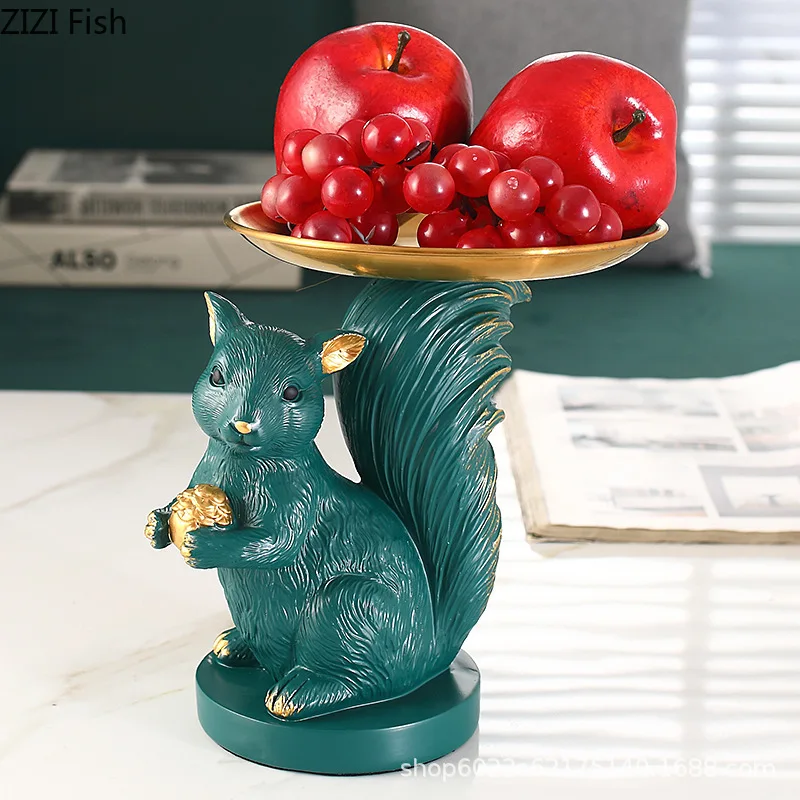 

Resin Squirrel Fruit Plate Candy Jewelry Cosmetics Storage Tray Cartoon Animal Statue Figurines Coffee Table Living Room Decor