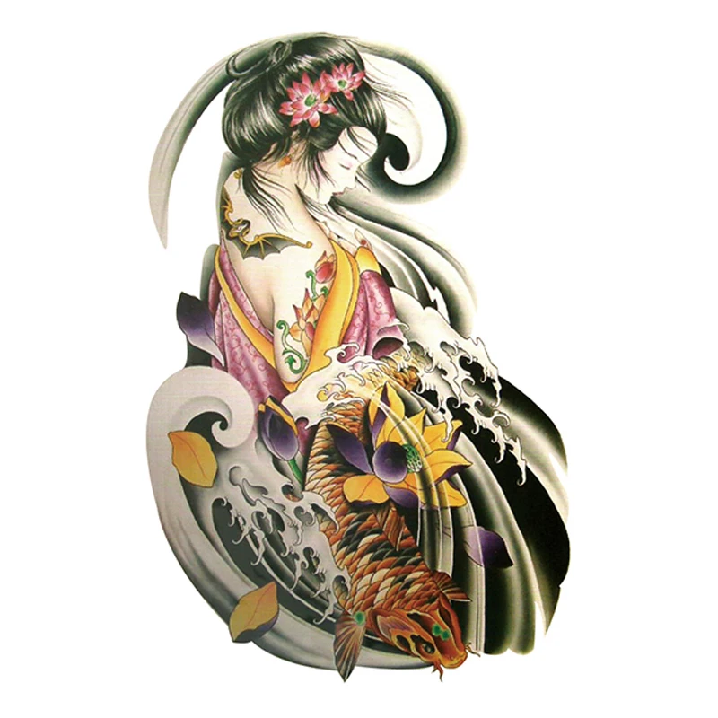 Большой цветок руки временная татуировка Geisha Карп водостойкая Женская