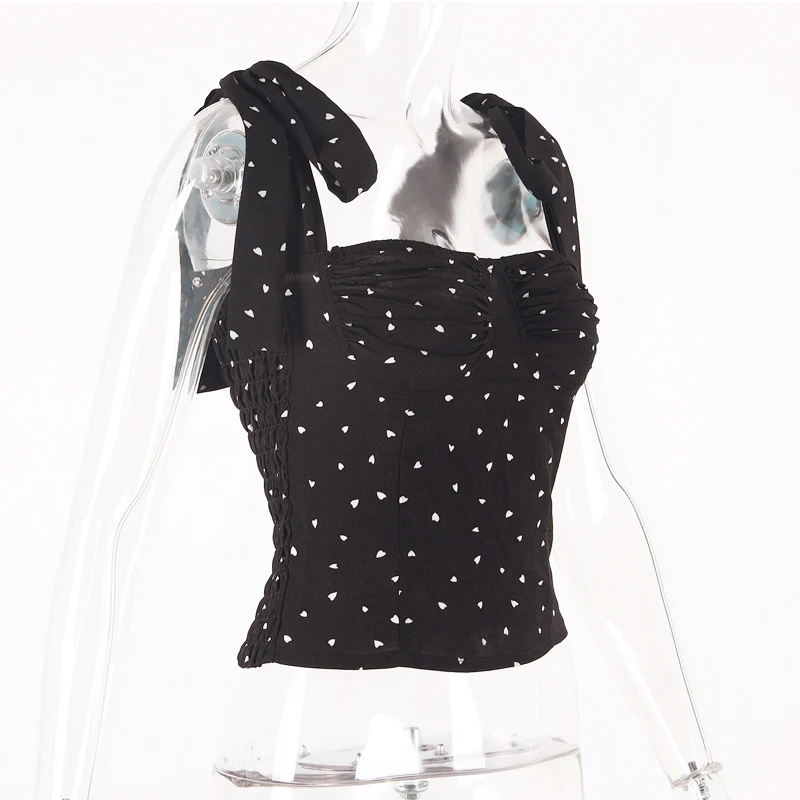 

Sexy Bandage Slash Neck Polka Dot Print Camis 2021 Summer Sweet Corset Crop Top Camisole Women Club Streetwear Casual Tank Tops