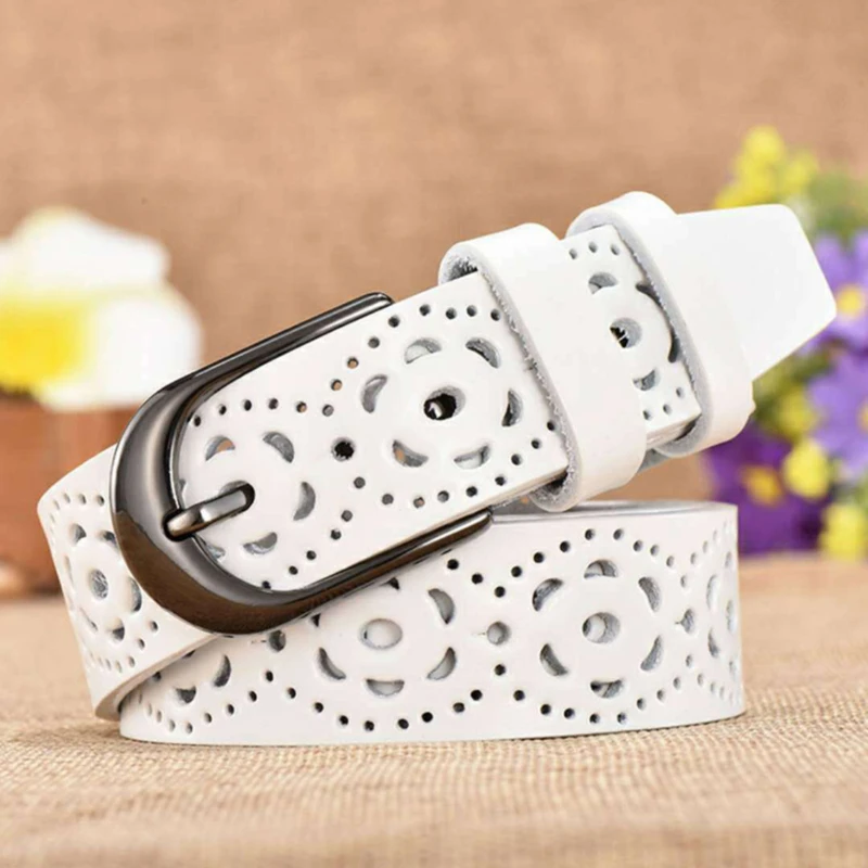 

Genuine Leather Belts For Women Second Layer Cowskin Woman Belt Vintage Pin Buckle Strap Jeans White Red