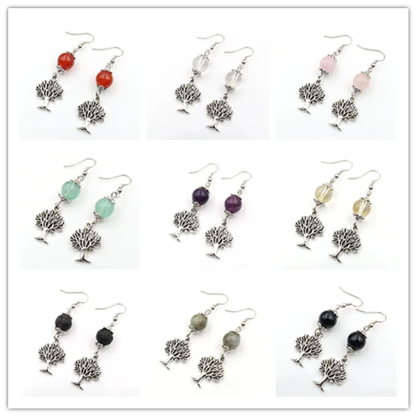FYJS Unique Antique Silver Plated Tree of Life Red Agates Round Beads Dangle Earrings Rock Crystal Jewelry | Украшения и