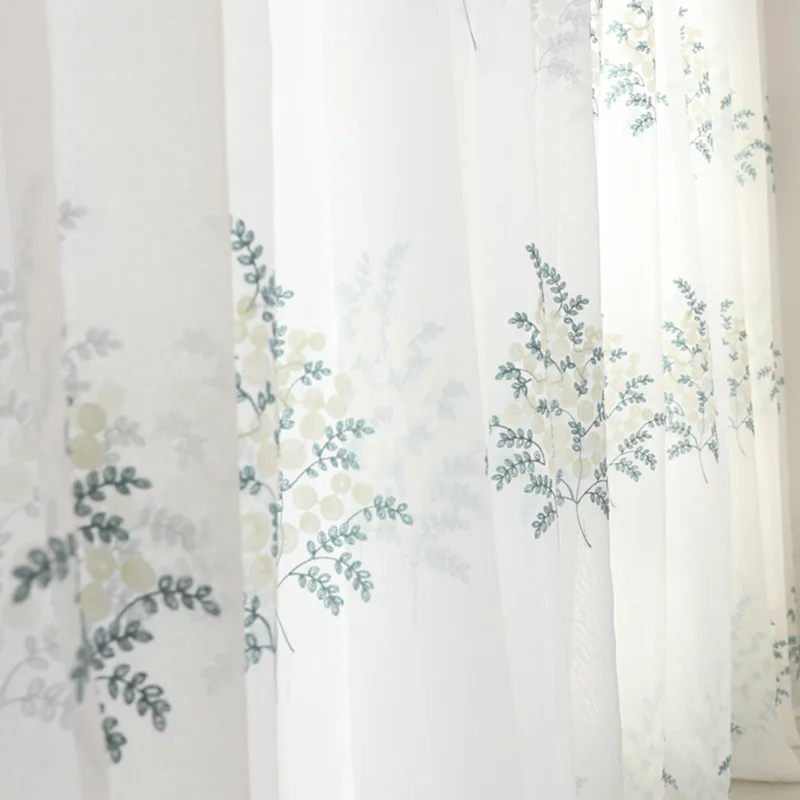 Embroidered Tulle Curtains Window Screen for Living Room Bedroom Moden Tree pattern Voile Sheer Curtains for Kitchen Door Drape
