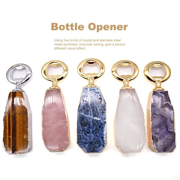 

5 colour Natural Pink Crystal white Crystal Bottle Opener Modern Home Hotel Zinc Alloy Beer Bottle Opener Agate Portable Family