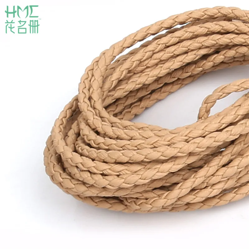 Beige 5 м/лот, 3 мм, круглый плетеный шнур из искусственной кожи, шнурок, шнурок из искусственной кожи для самостоятельной сборки, модное ювелирное изделие, ожерелье, браслет, ремесло - Цвет: Beige
