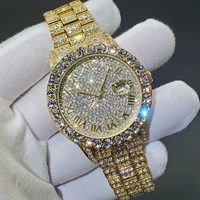 hiphop missfox 18k gold mens watches luxury citizen quartz movement wrist watches diamond stainless steel watch for men jewelry