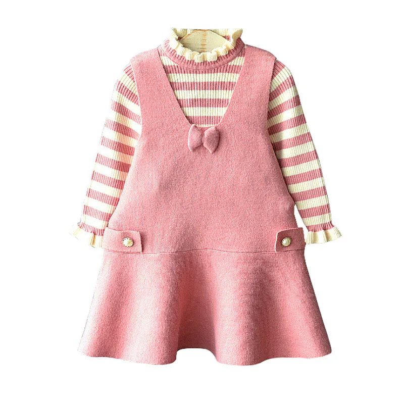 Комплект одежды для девочек из 2 предметов жилет платье свитер в полоску на весну