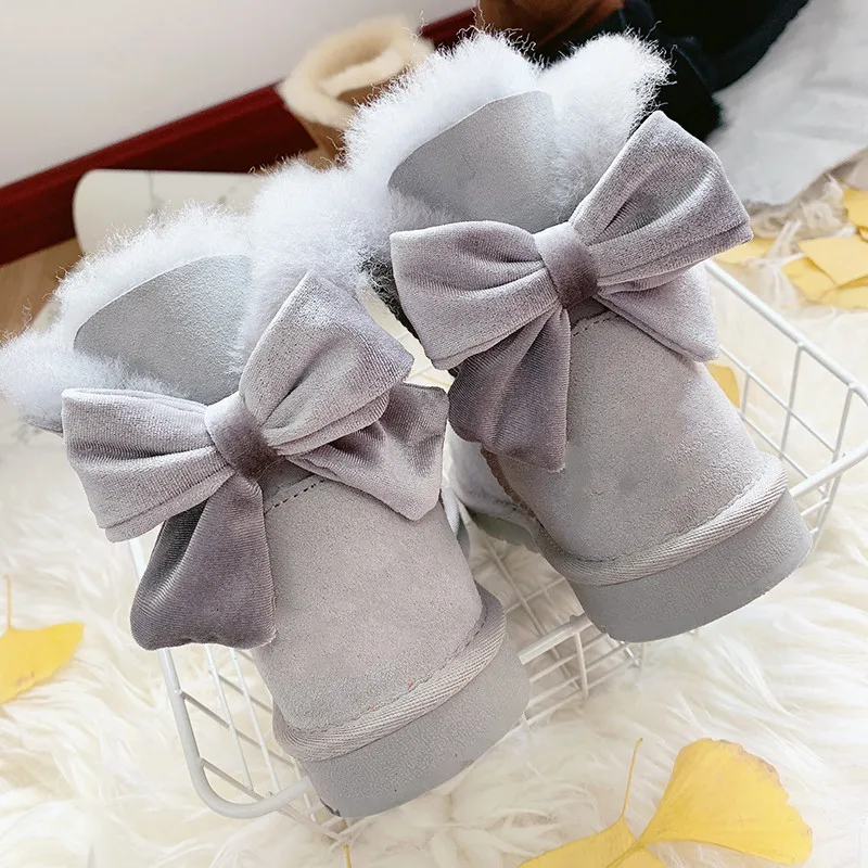 

2020 New Women Boots Snow Boots Genuine Sheepskin Leather Bowknot Ankle Boots 100% Natural Fur Warm Wool Winter Boots Shoes