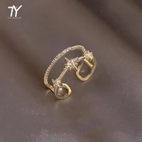 2021 new classic star double layer opening rings for woman korean fashion jewelry wedding party girls gift unusual luxury ring