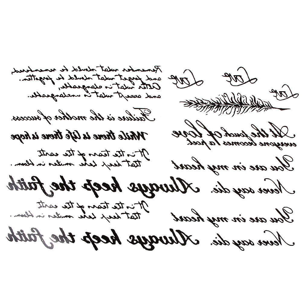 Размер: 12*19 см Съемный временные английский татуировки слова наклейки