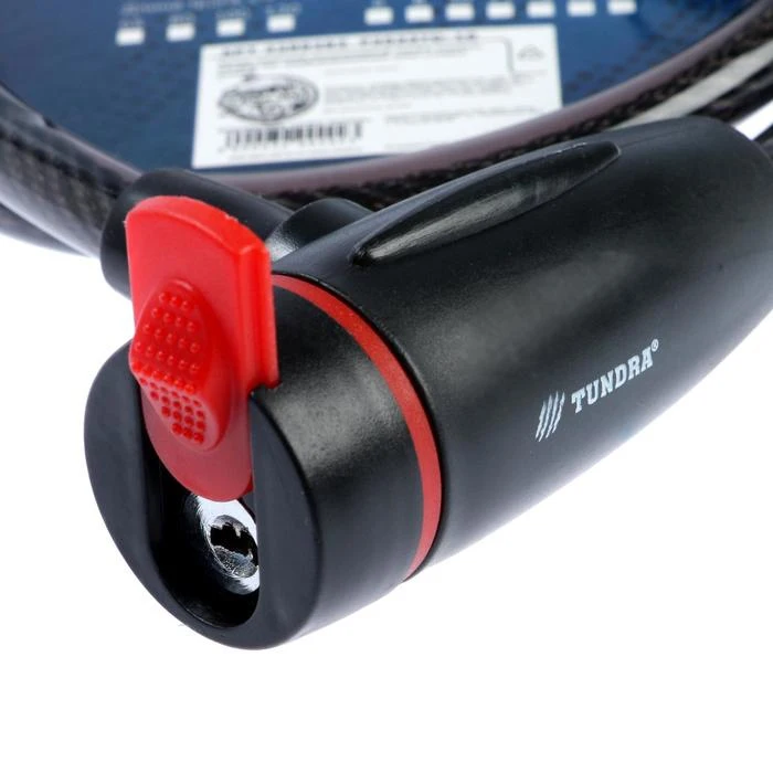 Замок навесной велосипедный TUNDRA 10 х 800 мм перфорированный ключ с пластиковой