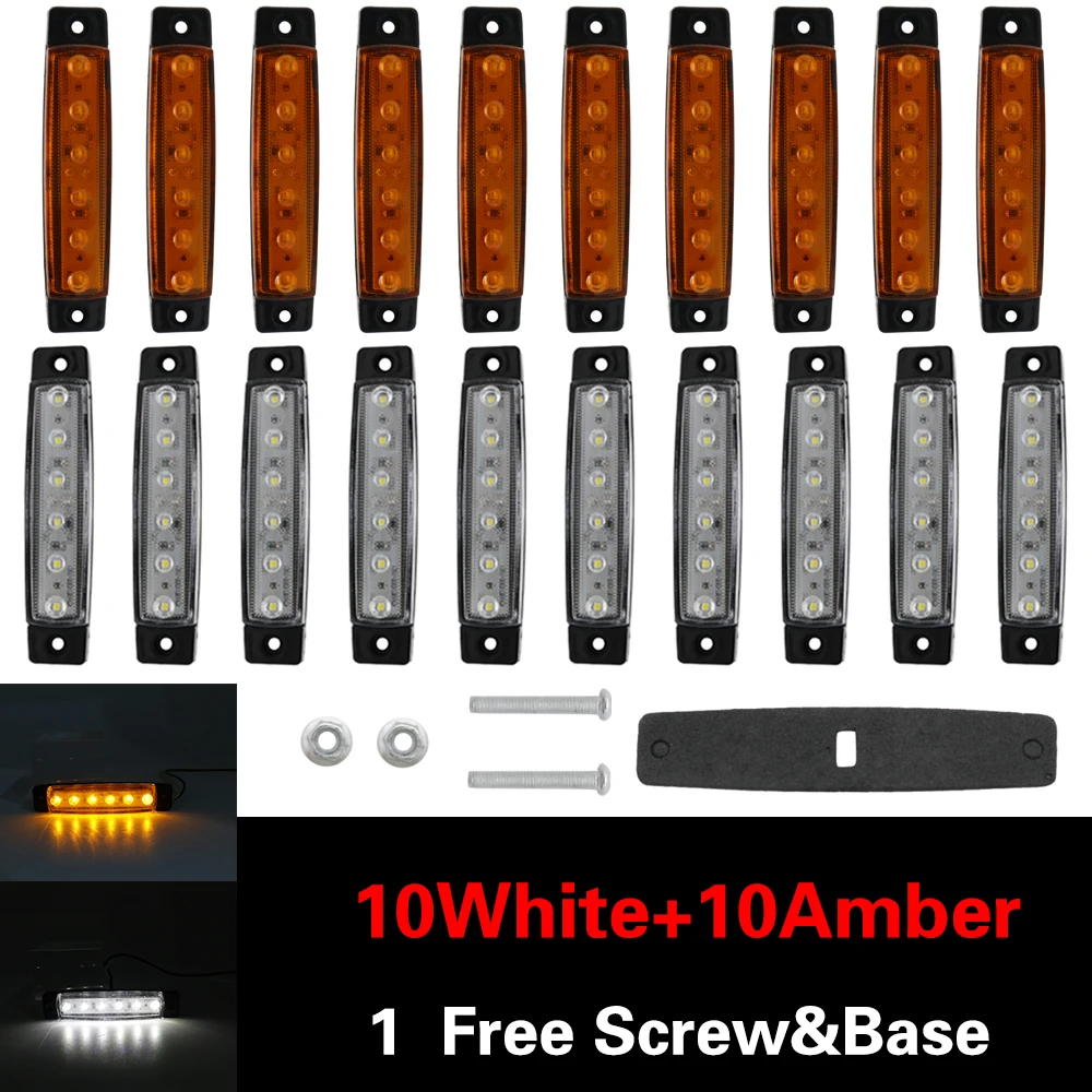 10xamber 10xwhite 12/24V 6 светодиодный красный+ белый+ желтый прицеп пикап Боковые указатели поворота Габаритные светильник грузовик Грузовые автомобили автобус оформление Боковой габаритный фонарь - Цвет: 10xamber 10xwhite