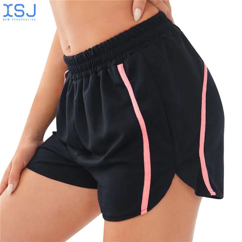 

Summer Jogging Shorts Women Contrast Color Sports Shorts Loose Fit Side Split High Waist Short Pants