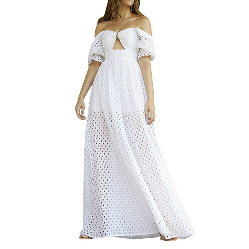 Женский вечерний сарафан с открытыми плечами длинный расклешенный коротким