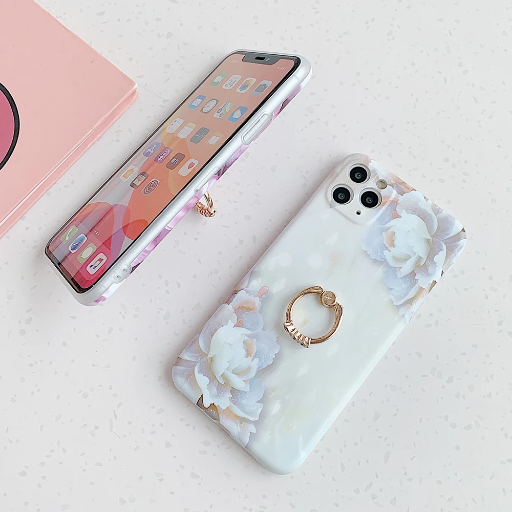 Чехол для телефона LOVECOM Flower Marble с кольцом-держателем iPhone 11 Pro Max XR X XS 7 8 Plus SE2020