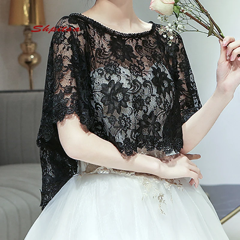 Черный кружевной Свадебный жакет болеро Свадебная накидка формальный женский