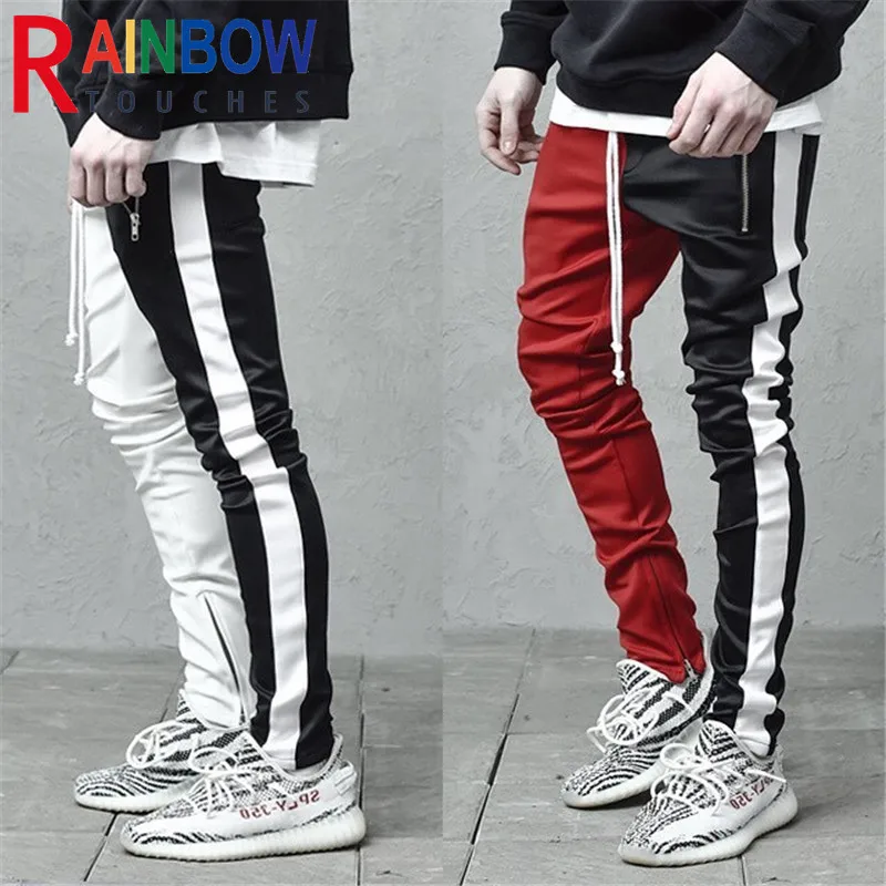 

Rainbowtouches Sport Men New Style Trousers Zipper Pocket Slim Side Stripe Casual Fashion Running Pants