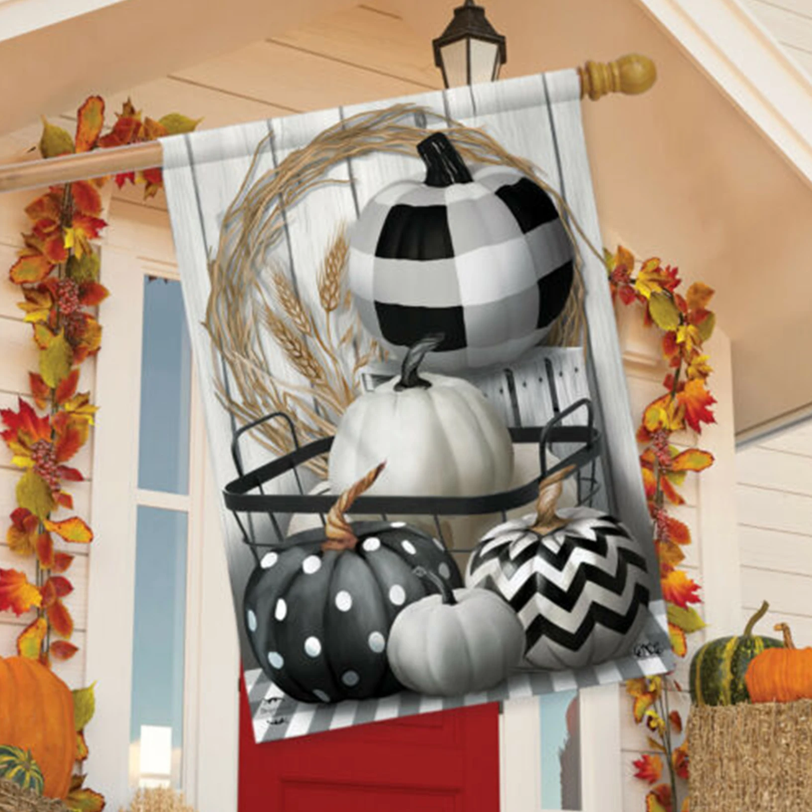 

28'' X 40'' Black and white pumpkin Banner Single side Flag Festival Decoration Accessiories