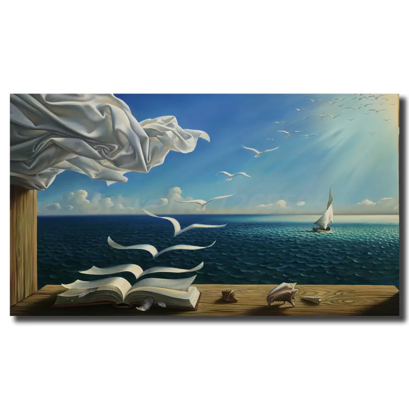 

Пейзаж, ручная роспись, книга волн, парусник, холст, картина для гостиной, домашний декор, современный постер 100%
