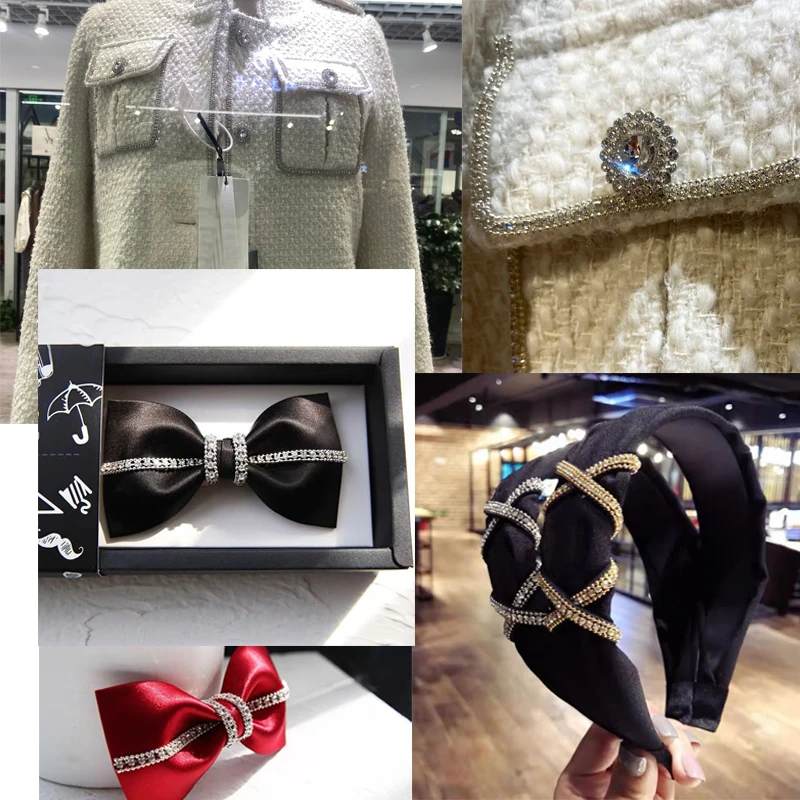 Цепочка для украшения RESEN SS8 1 ярд 3 ряда серебряная прозрачная с кристаллами AB