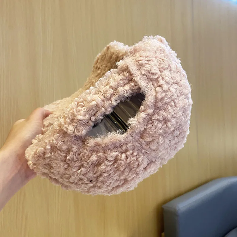 Модная женская бейсболка из нейлона с овечьей шерстью однотонные осенне-зимние