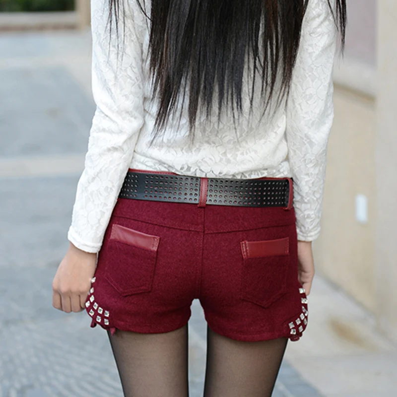 Демисезонные новые шерстяные шорты женские модные из искусственной кожи с