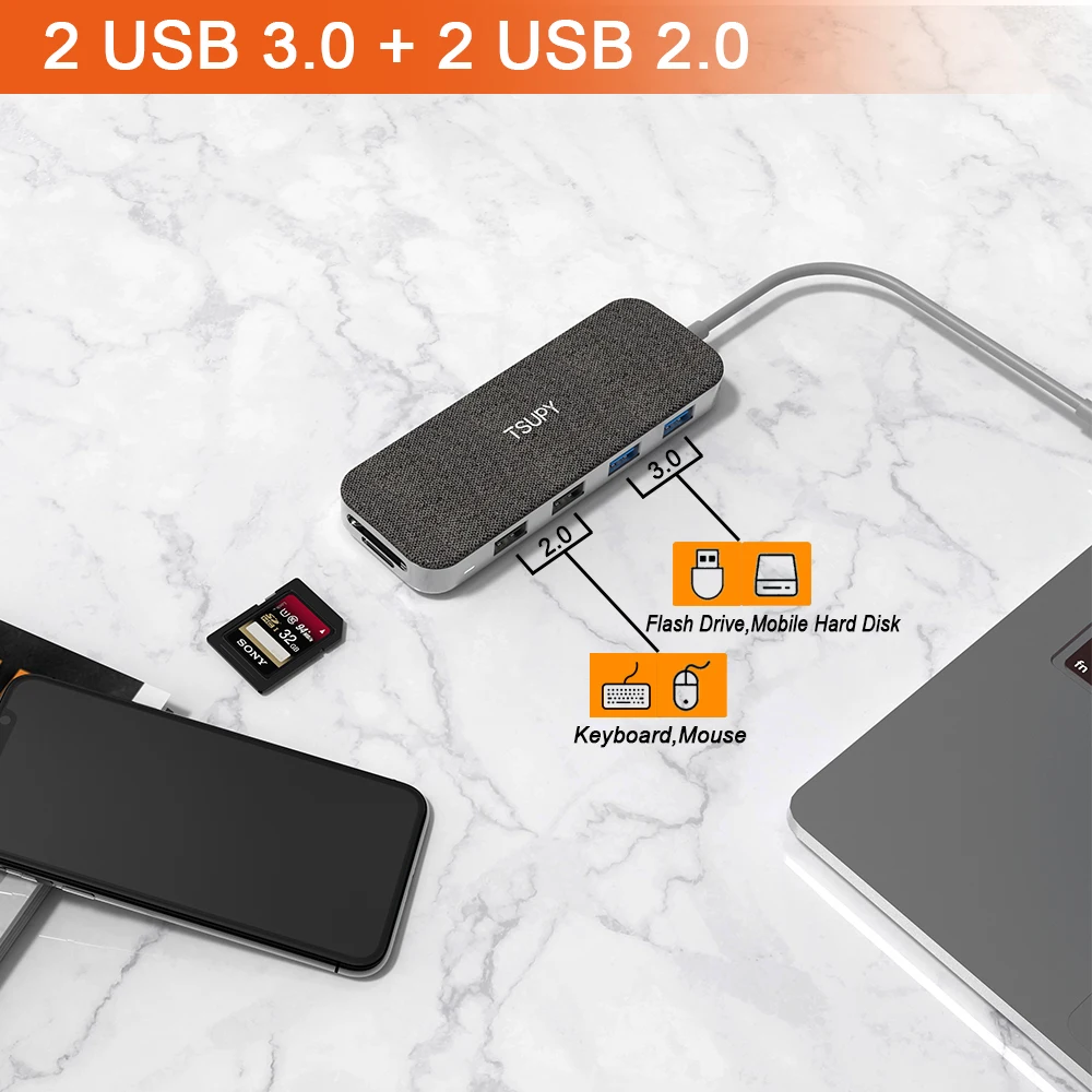 TSUPY 10 в 1 USB C концентратор HDMI VGA Ethernet питания USB 3,0 2,0 SD/TF кардридер для Macbook Pro huawei Matebook X/E