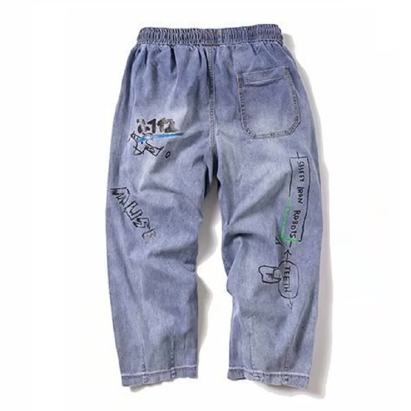 American High Street Letter Printed Jeans Men's Spring and Autumn Hiphop Pants Straight Blue Baggy Jeans Graffiti Jeans Men