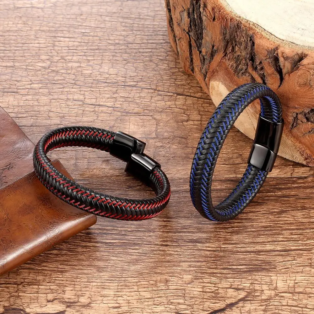 Новые мужские ювелирные изделия панк черный красный плетеный браслет из