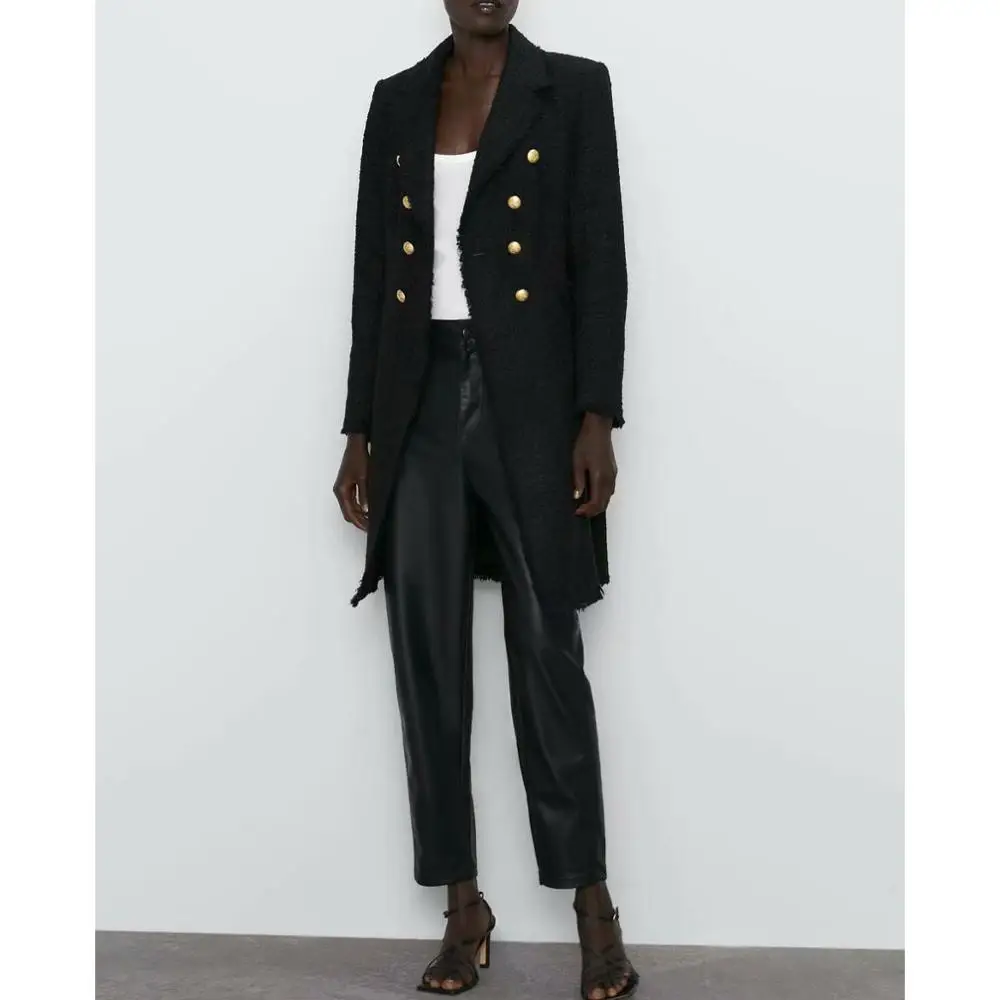 Женское текстурированное пальто 2019 модное женское двубортное с лацканами