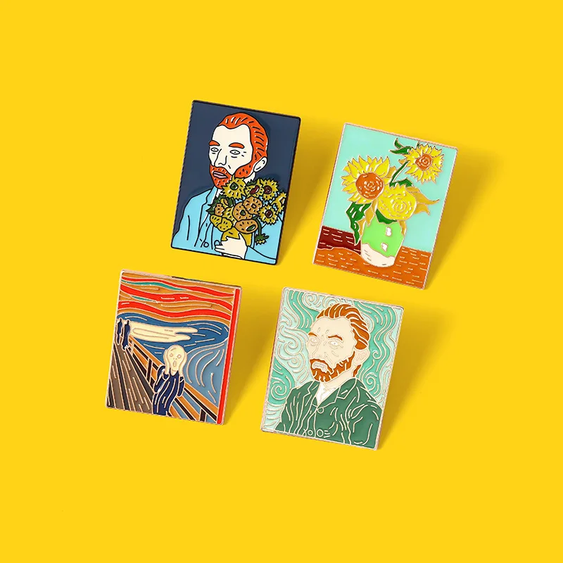 Эмалированная брошь Pines Van Gogh в форме подсолнуха Металлическая Булавка с
