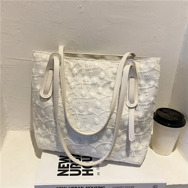 

Модная Холщовая Сумка на плечо для женщин, кружевной дизайнерский большой повседневный тоут для покупок, Однотонный женский клатч, сумочка