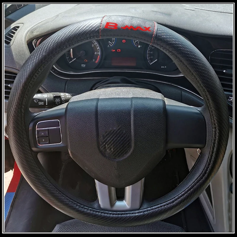 

For Ford Bmax 38cm Car Carbon Fiber Leather Steering Wheel Covers Cap Steering Wheel Cover Auto Car Interior Accessories