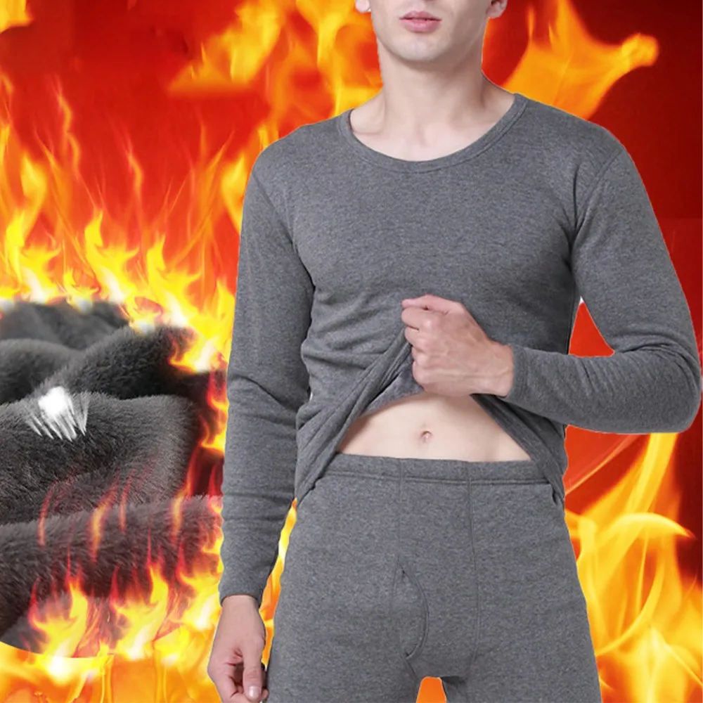 Oversize 2Pcs Men Thermal Underwear Plus Plush Suit Pajamas Home Service Backing Lining Soft Long Johns Pajamas Suit 4xl